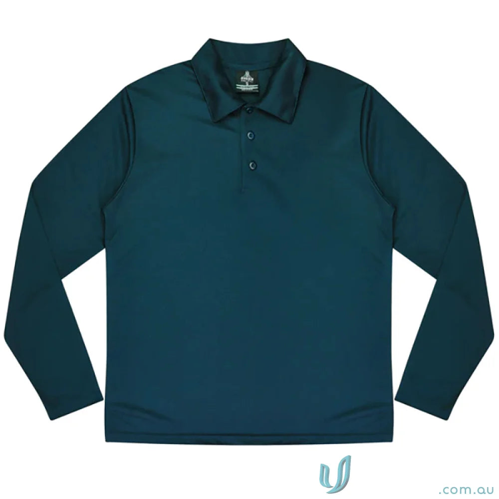Long-sleeved teal Polo shirt for men, perfect for uniforms or workwear at Botany Mens Polo