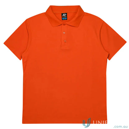 Orange pique knit Hunter Kids Polo shirt with collar, great for uniforms or workwear