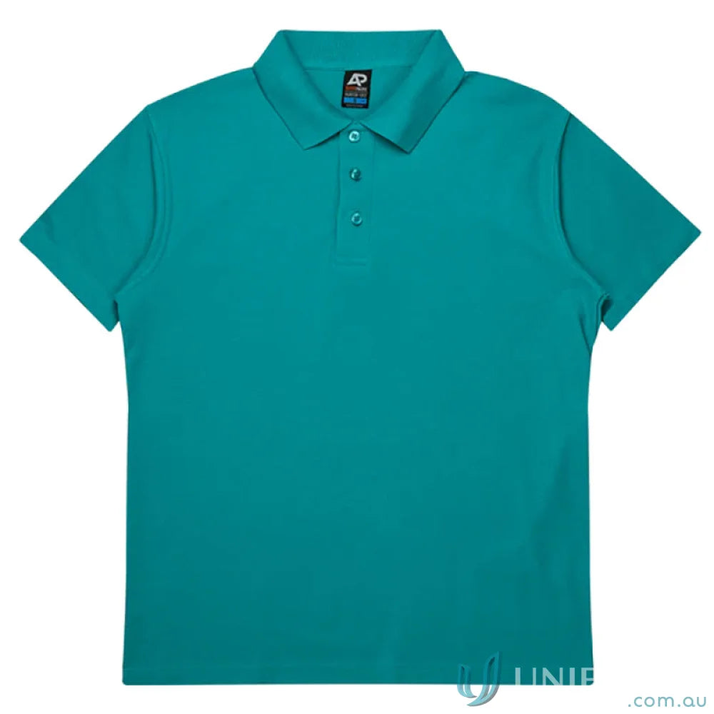 Hunter Kids Polo in teal with pique knit fabric, perfect for school uniforms or workwear