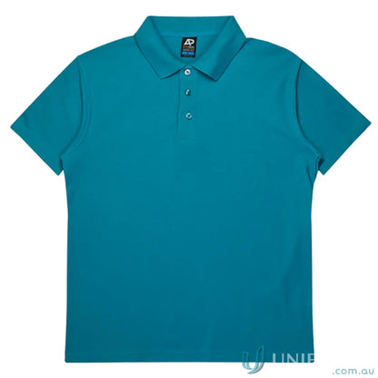 Hunter Kids Polo in teal with pique knit fabric, perfect for school uniforms or workwear