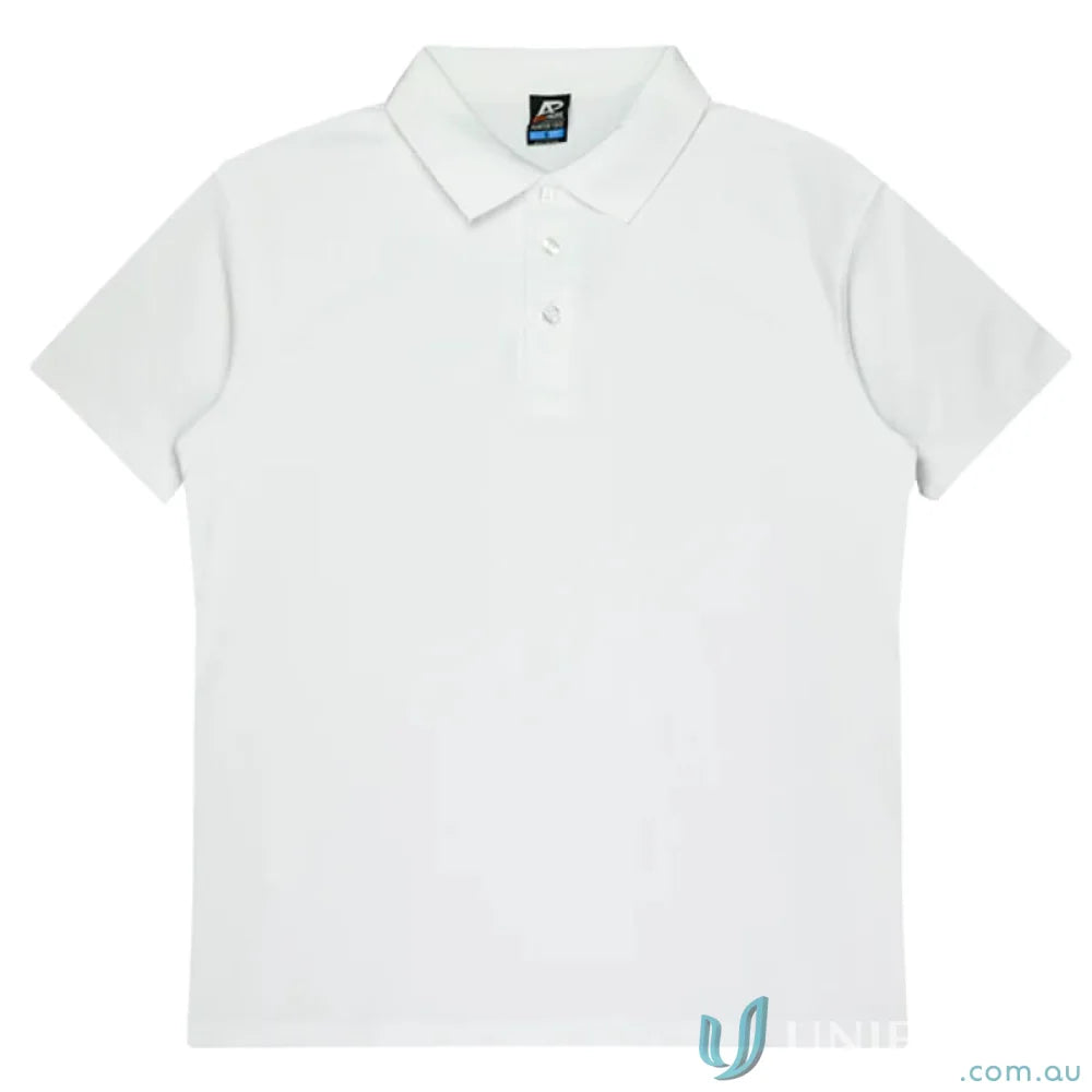 Hunter Kids Polo in plain white pique knit perfect for school uniforms and workwear