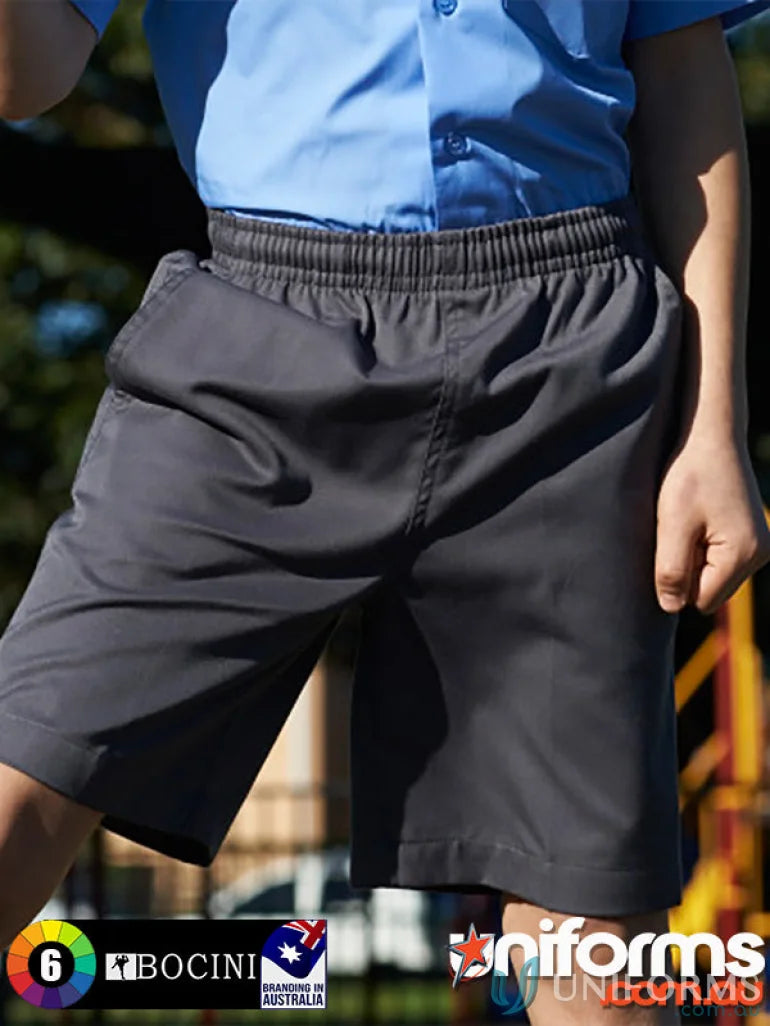 Dark grey boys school shorts with elasticated waist for boys school uniforms