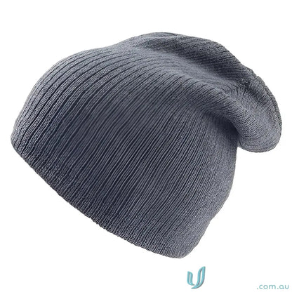 Gray knitted beanie from Brad Beanie collection for a casual business meeting look