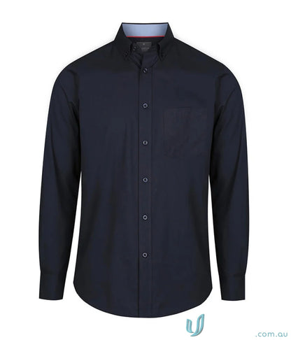 Bradford Fine Oxford LS Shirt in dark navy blue with classic collar and chest pocket