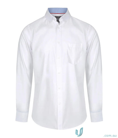 Bradford Fine Oxford LS Shirt men’s white long-sleeve with light blue collar