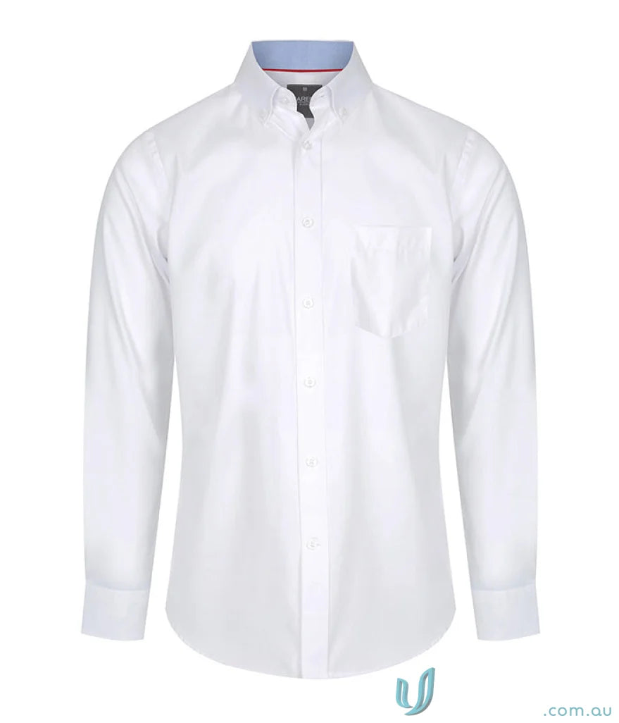 Bradford Fine Oxford LS Shirt men’s white long-sleeve with light blue collar
