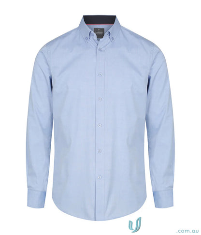 Light blue Bradford Fine Oxford slim fit shirt with easy iron long sleeves and button-down collar