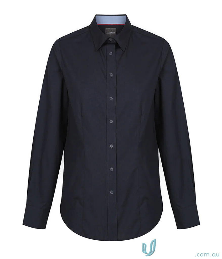 Dark blue Bradford Womens Fine Oxford slim fit shirt with classic collar and easy iron fabric