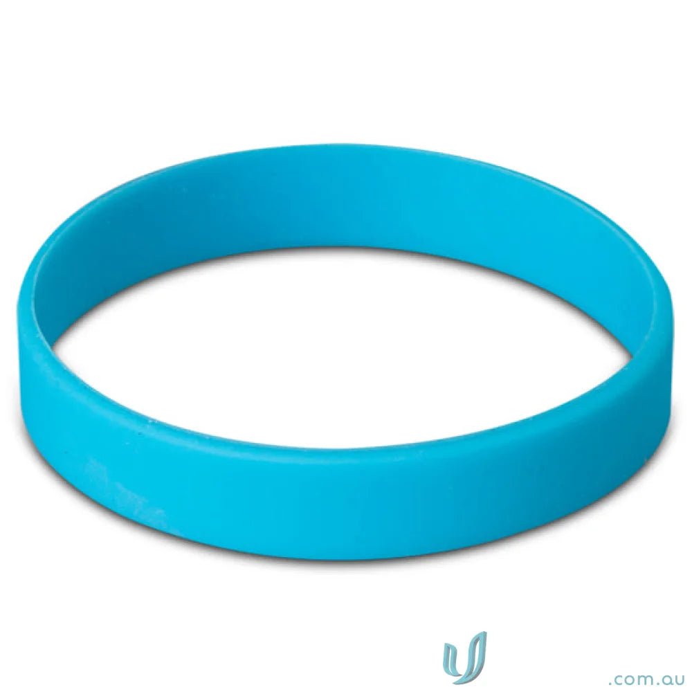 Turquoise silicone wristband with pad print in a branded silicone wristband product
