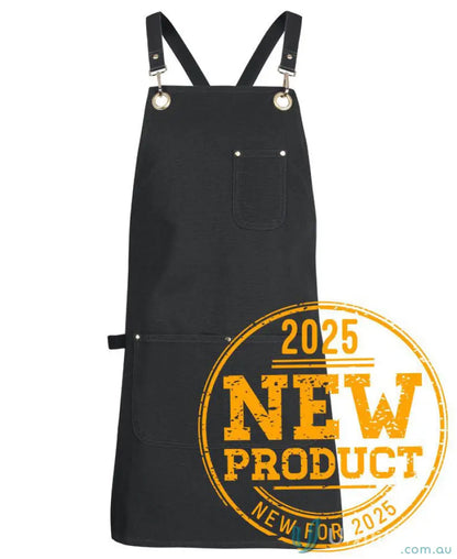 Black Brass Eyelet Canvas Apron with adjustable straps and multiple pockets for work
