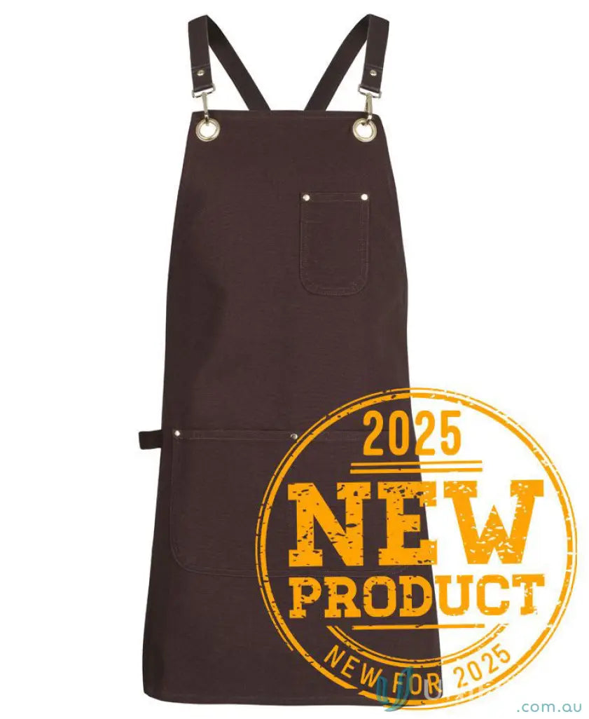 Dark brown Brass Eyelet Canvas Apron with adjustable straps and multiple pockets