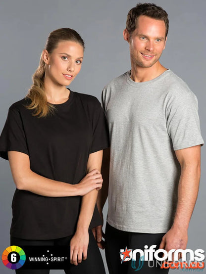 Two people wearing plain Braybrook Unisex Tee, the perfect budget unisex tee option