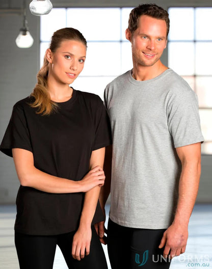 Two people wearing Braybrook Unisex Tee, a comfy budget unisex tee for all styles