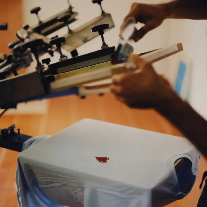 White BRD Printing Position t-shirt with small red heart on chest