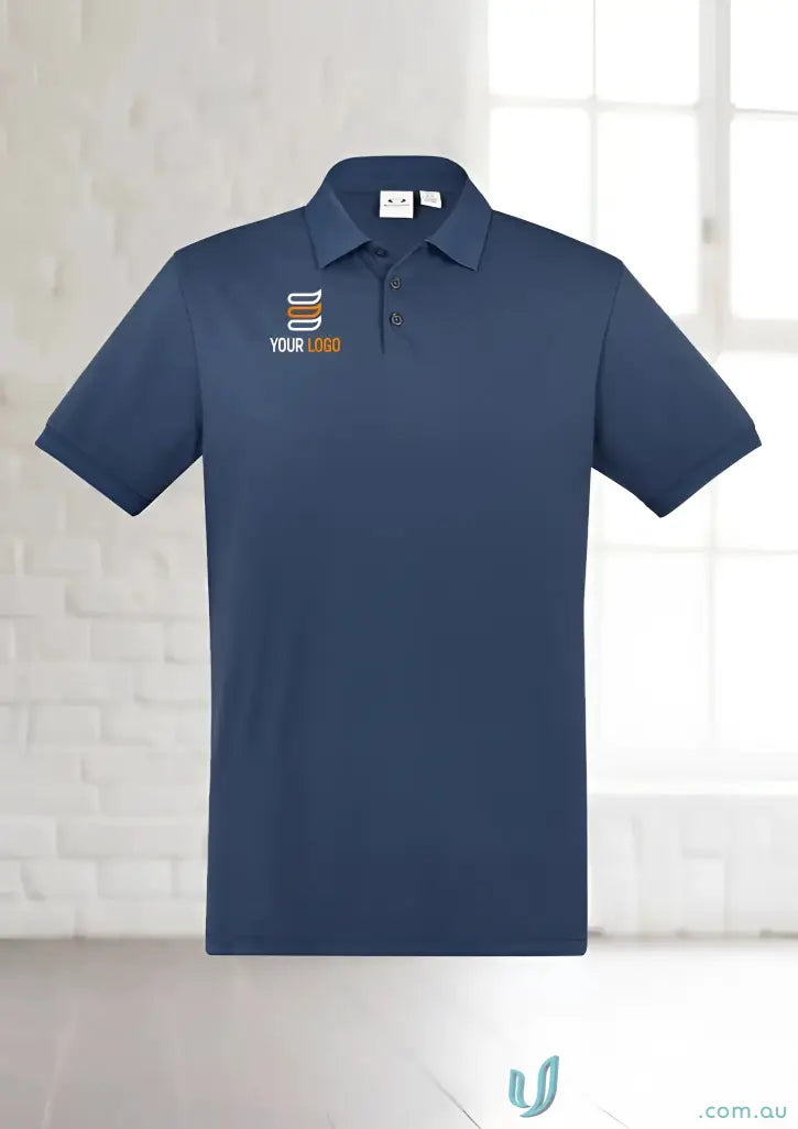 Navy blue short-sleeve polo with embroidery left chest in BRD printing position