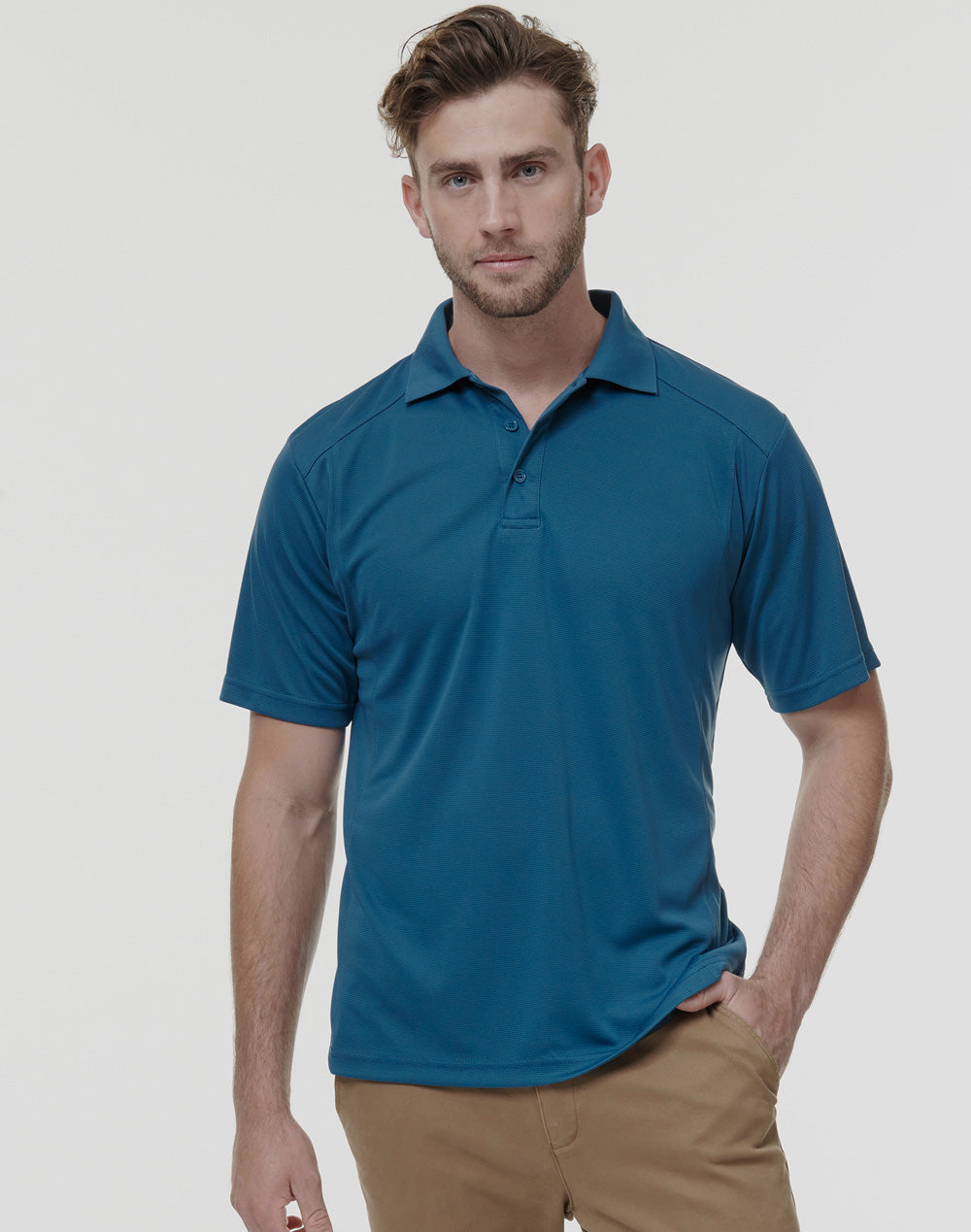 Breathable bamboo charcoal polo in teal with classic collar