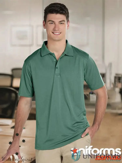 Green short-sleeved polo shirt from the Breathable Bamboo Charcoal Polo collection featuring ps59 Lucky Bamboo design