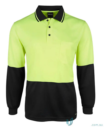 Breathable HiVis Jacquard LS Polo shirt in high-vis yellow and black fabric for uniforms