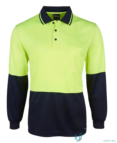Breathable HiVis Jacquard LS Polo fabric for 2xs uniforms with lime green and dark blue design