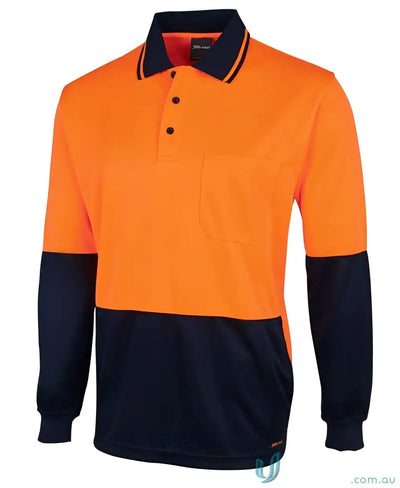 Mens breathable HiVis Jacquard LS Polo shirt with fabric, navy and orange, 2XS uniforms