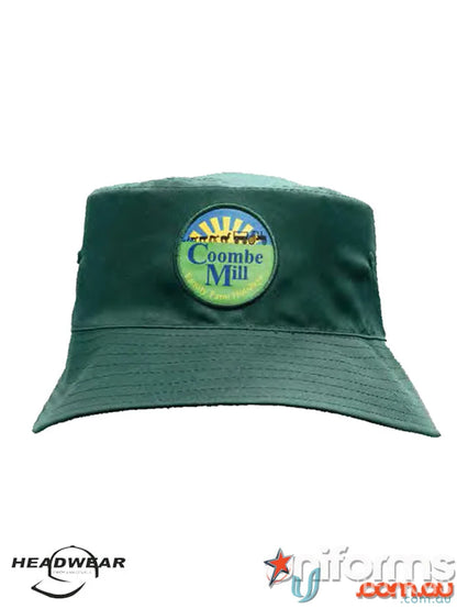 Dark green Breathable Poly Twill Bucket Hat with Coombe Mill logo, perfect for workwear or uniforms