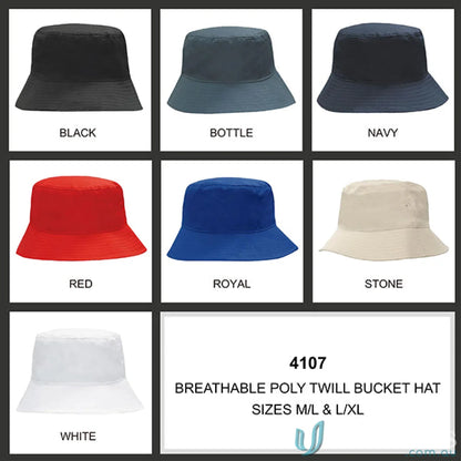 Breathable Poly Twill Bucket Hat in various colors, perfect for workwear and uniforms