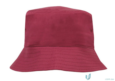 Crimson red bucket hat perfect for kids, great for uniforms or casual workwear FAQ link