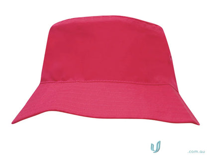 Hot pink kids bucket hat made of breathable poly twill, perfect for uniforms or workwear