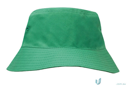 Green cotton bucket hat from Breathable Poly Twill Kids Bucket Hat, perfect for uniforms or casual wear