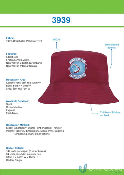 Breathable Poly Twill Kids Bucket Hat with embroidered eyelets, perfect for uniforms and workwear
