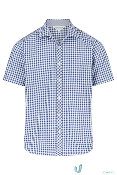 Brighton Lady Shirt with blue and white checkered pattern for work uniforms