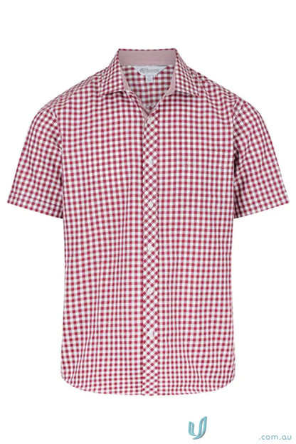 Brighton Lady Shirt in red and white checkered pattern perfect for work uniforms