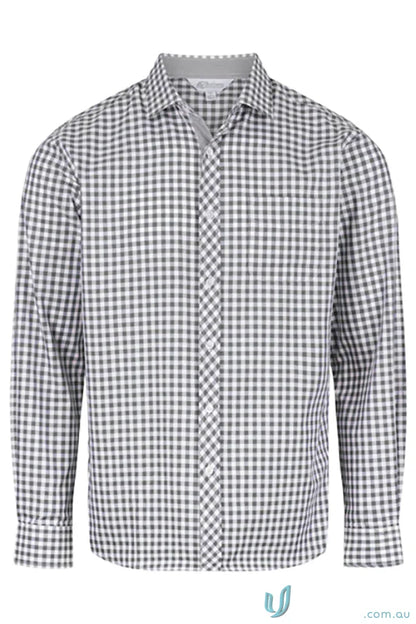Gray and white check design for Brighton LS Shirt, a fashionable check long-sleeved shirt