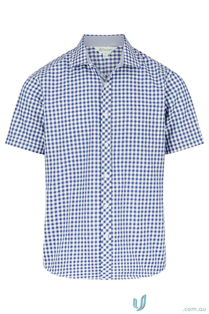 Blue and white checkered Brighton SS shirt for men, perfect brighton mens summer style