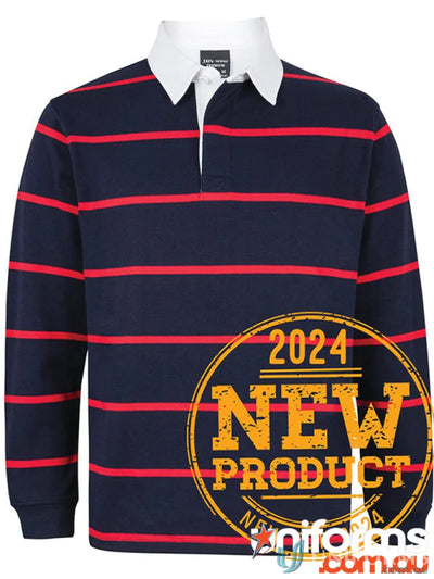 Brighton Yarn Dyed Rugby Jumper with navy and red stripes, perfect for rugby 3ryd benefits