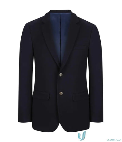 Sleek navy Bronte mens textured blazer with sheen, buttons, flap pockets