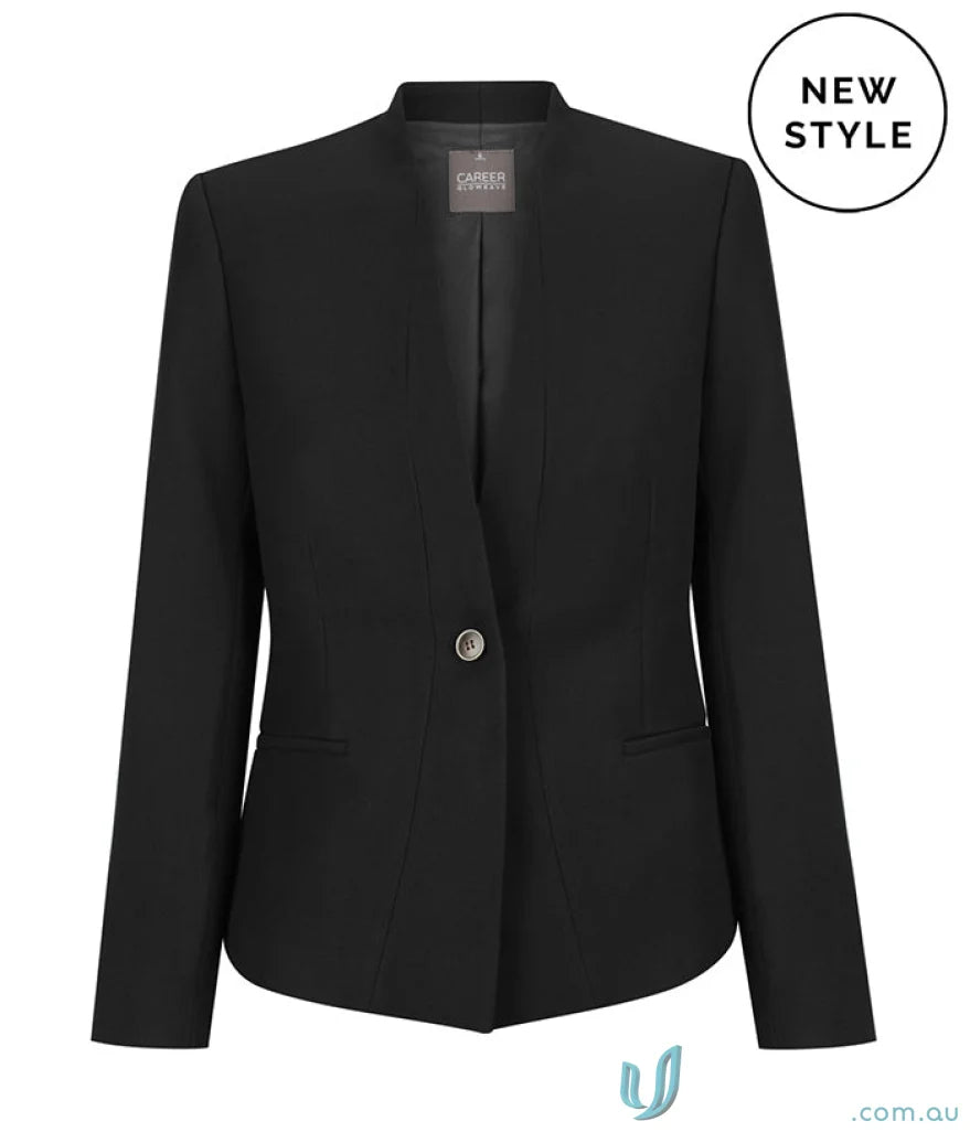 Black collarless blazer from the Bronte Textured Crop Jacket collection, stylish textured crop jacket look