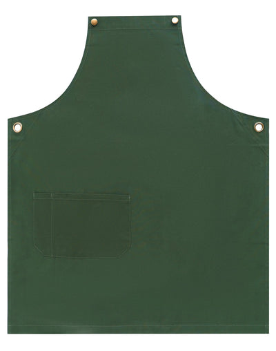 Brunswick bib apron back with dark green canvas, brass grommets