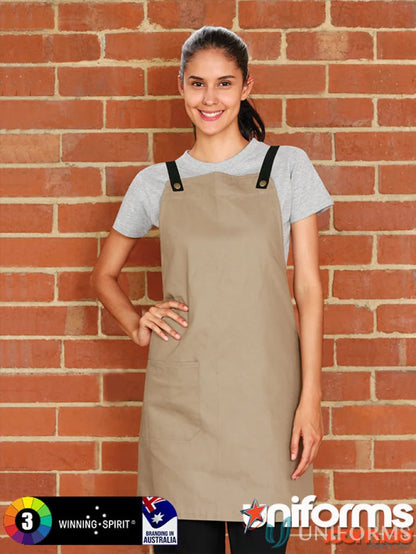 Khaki Brunswick Bib Apron with black straps, ideal functional workwear ap07 brunswick bib