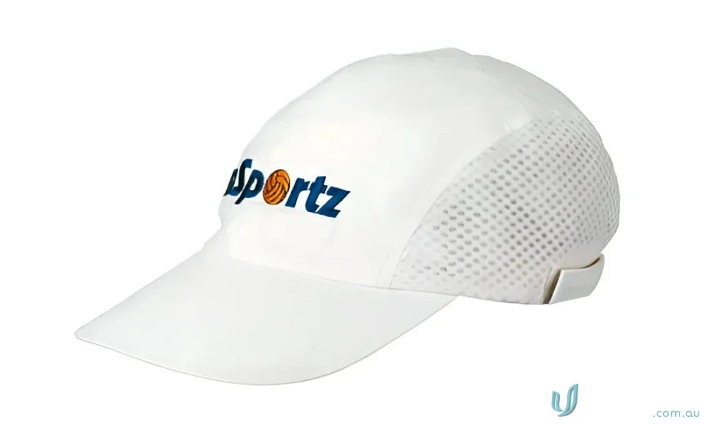 White mesh-backed baseball cap from Brushed Cotton Running Cap, great for uniforms or workwear, check our faq link