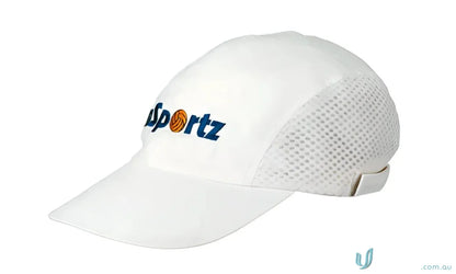 White mesh-backed baseball cap from Brushed Cotton Running Cap, great for uniforms or workwear, check our faq link