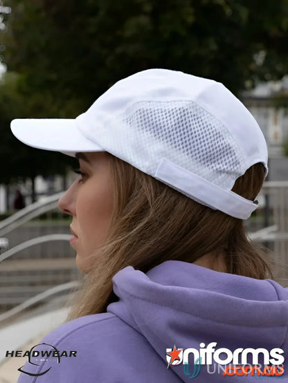 White mesh-paneled baseball cap from Brushed Cotton Running Cap — great for uniforms or workwear