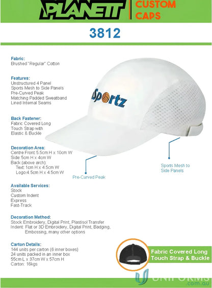 White sports cap with mesh sides from Brushed Cotton Running Cap, great for workwear and uniforms
