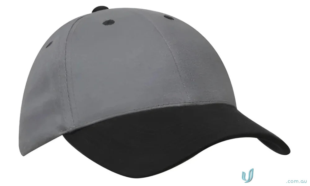 Gray and black brushed cotton cap with contrasting peak in heavy brushed cotton style