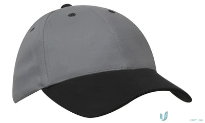 Gray and black brushed cotton cap with contrasting peak in heavy brushed cotton style