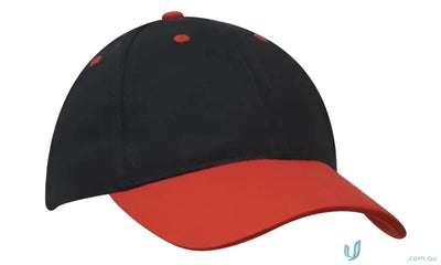 Black and red brushed cotton cap with contrasting peak and heavy brushed cotton feel