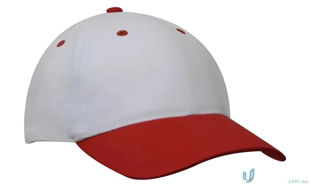 White and red brushed cotton cap with contrasting peak, part of the Heavy Brushed Cotton Cap line