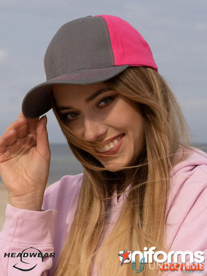 Brushed Heavy Cotton Contrast Cap with two-tone gray and pink for uniforms or workwear