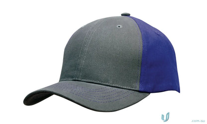 Brushed Heavy Cotton Contrast Cap with grey front and blue back, perfect for workwear or uniforms
