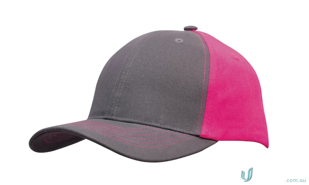 Two-tone Brushed Heavy Cotton Contrast Cap in gray and fuchsia pink, perfect for uniforms and workwear